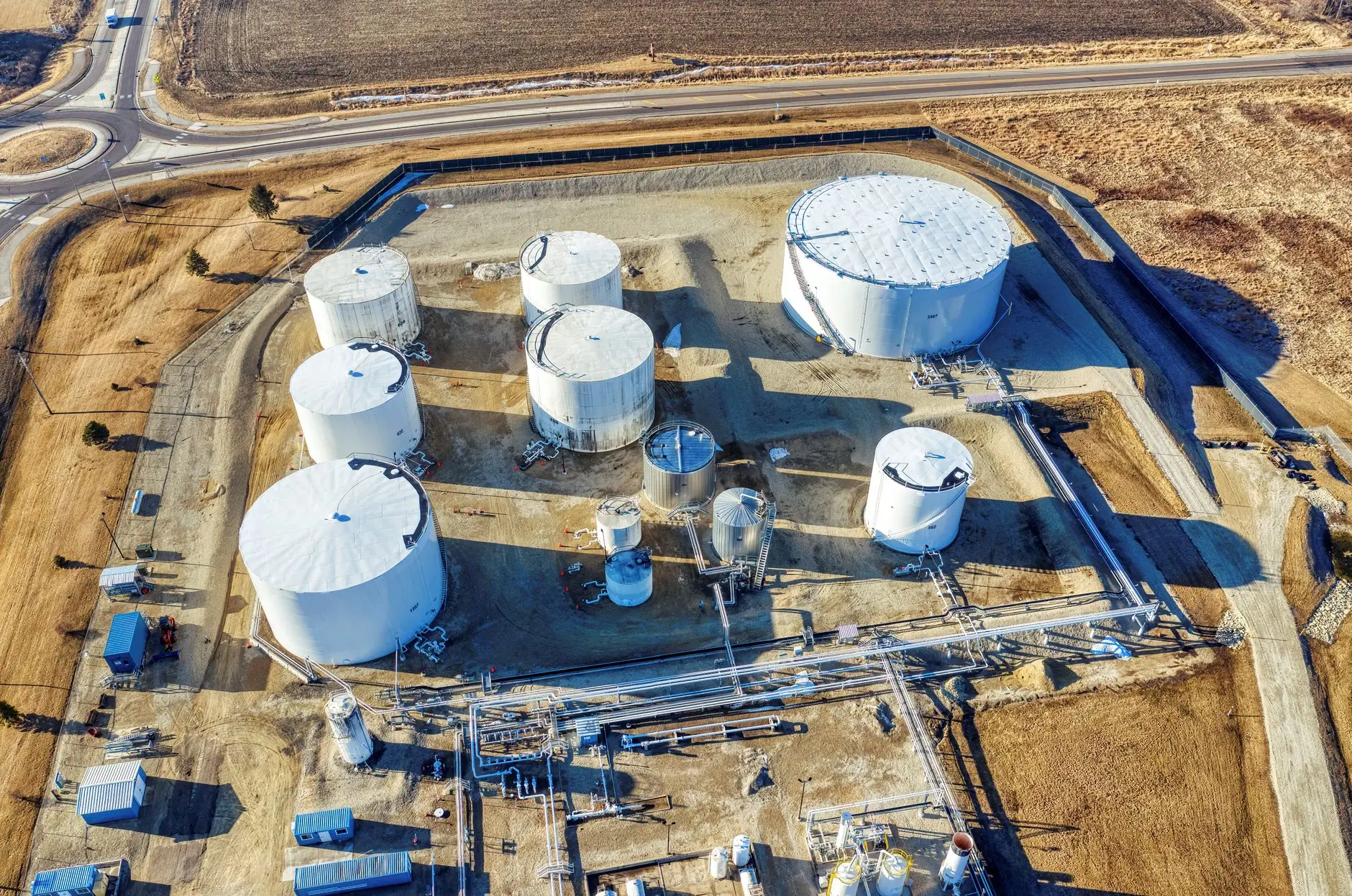 Aerial view of a fuel storage terminal
