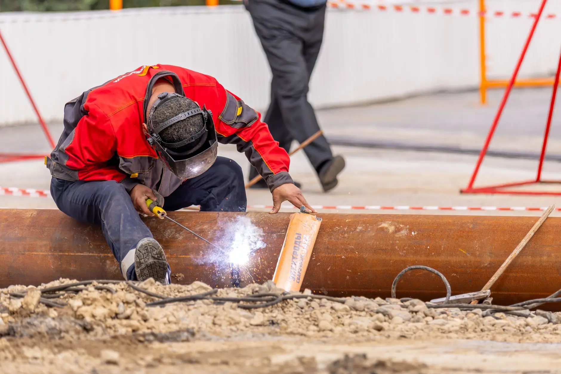 Welder working on steel fabrication